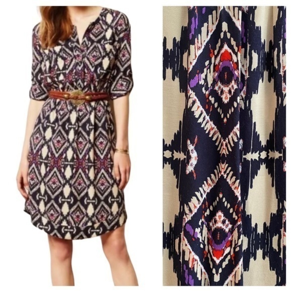 Holding Horses Anthropologie Purple Ikat Print Dress 2